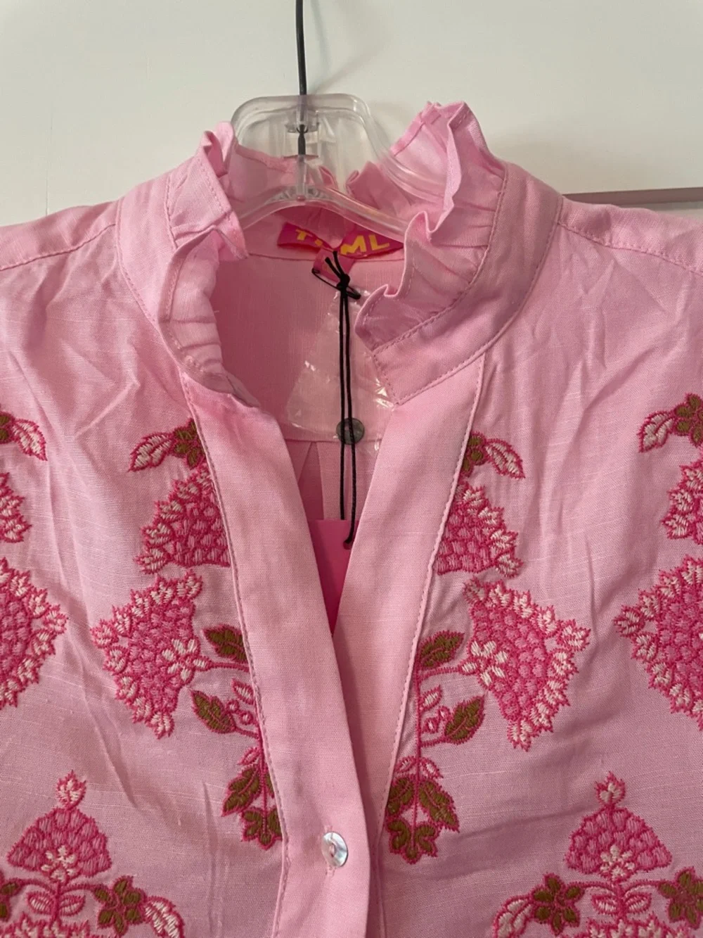 THML Pink Floral Quinn Short-Sleeve Button Front Top - Picture 2 of 10